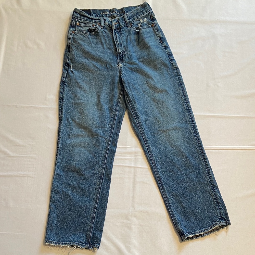 American Eagle Curvy 90's Straight Women's Denim Jeans Baggy Distressed Size 6 S